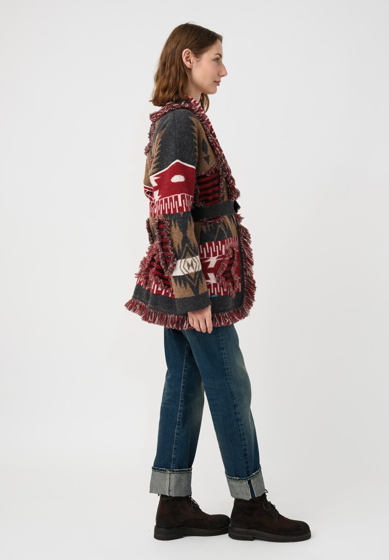 Alanui Fil Coupé Jacquard Grunge Anthem Cardigan Iron Grey & Red	