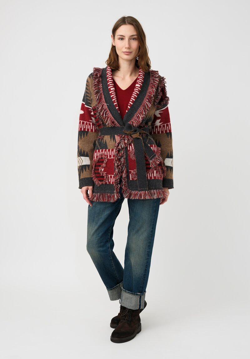 Alanui Fil Coupé Jacquard Grunge Anthem Cardigan Iron Grey & Red	
