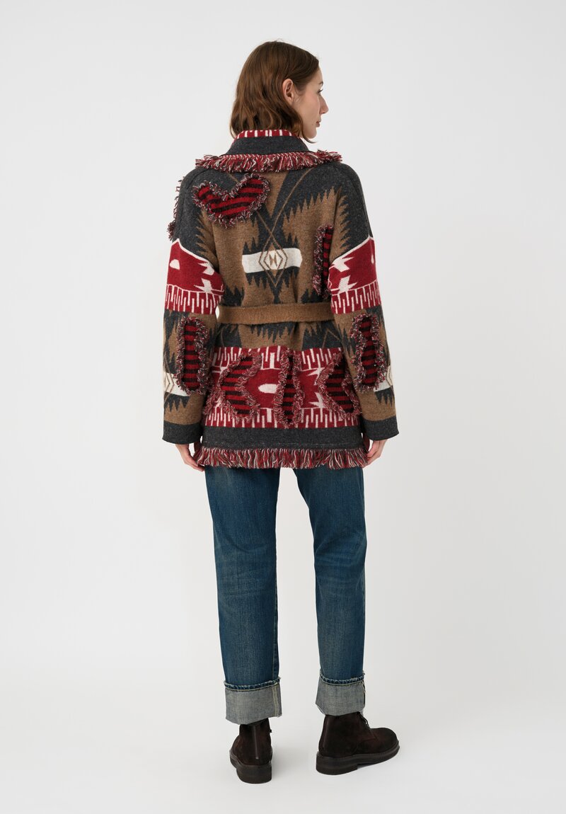 Alanui Fil Coupé Jacquard Grunge Anthem Cardigan Iron Grey & Red	