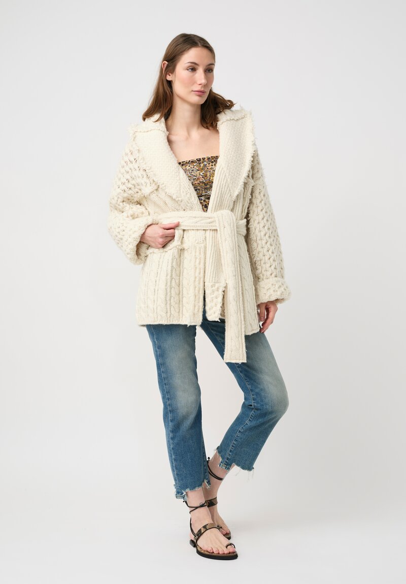 Alanui Jacquard Knit Patchwork Pulse Cardigan in Chalk White