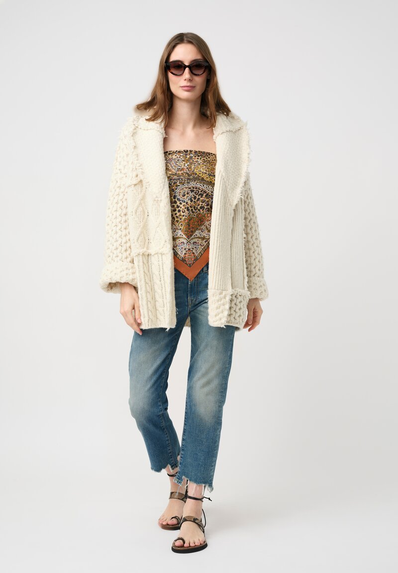 Alanui Jacquard Knit Patchwork Pulse Cardigan in Chalk White