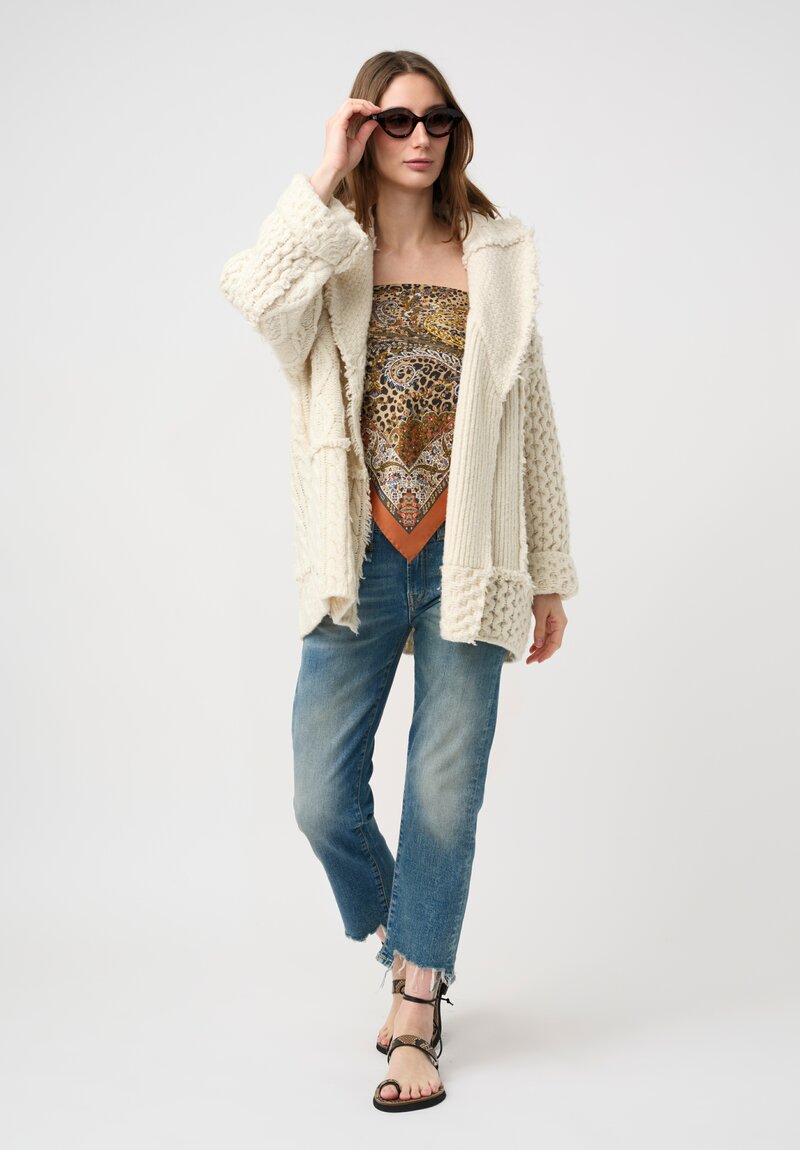Alanui Jacquard Knit Patchwork Pulse Cardigan in Chalk White