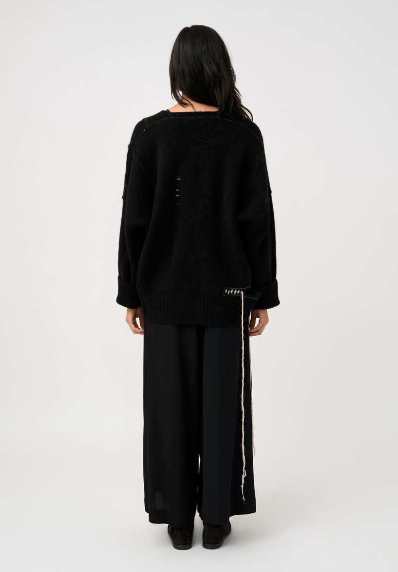 Isabel Benenato Stretch Yak Cutout Sweater in Black & Cream Stitches