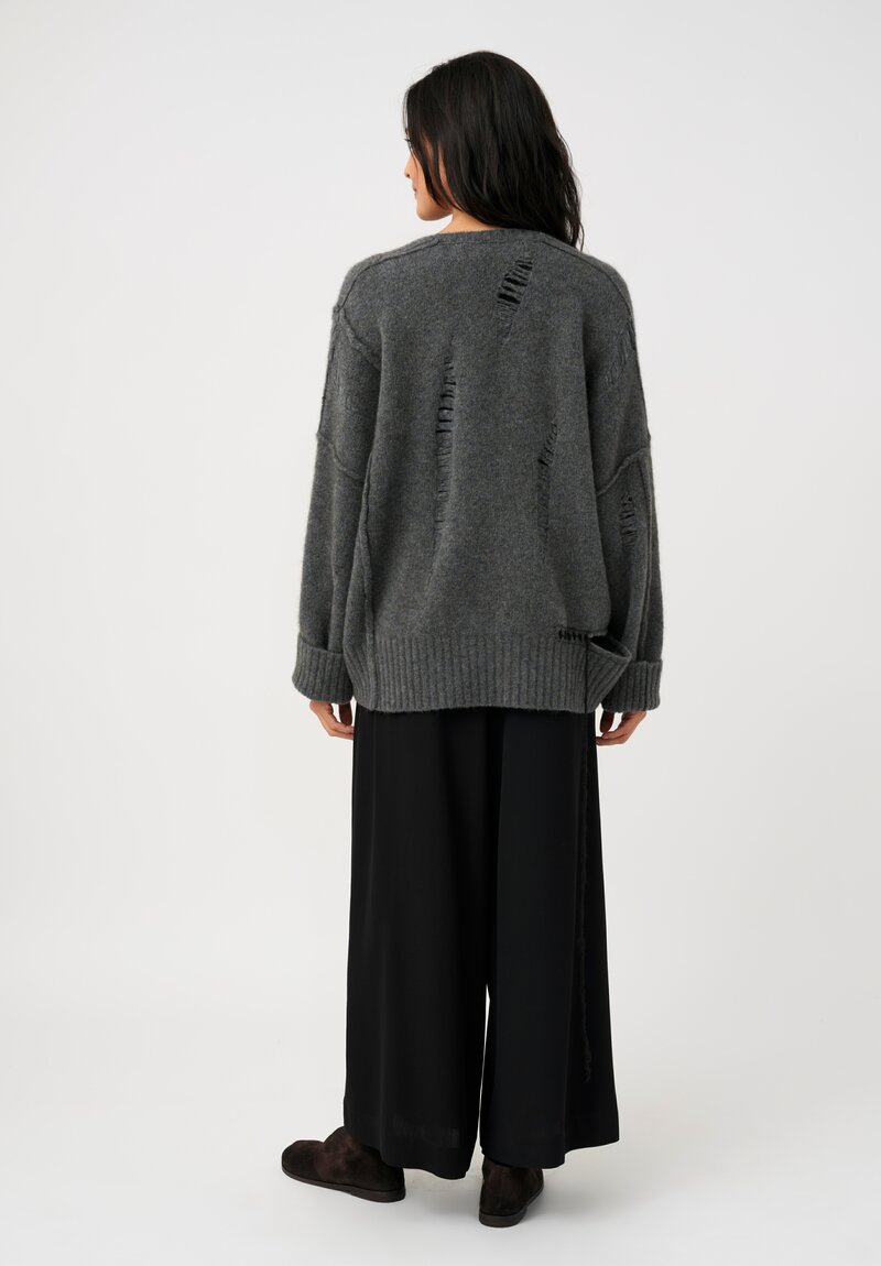 Isabel Benenato Stretch Yak Cutout Sweater in Stone Gray & Black Stitches