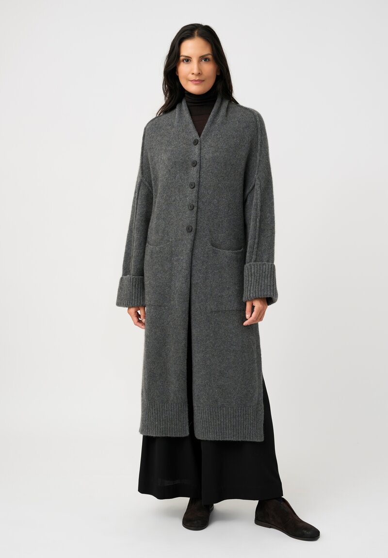 Isabel Benenato Stretch Yak Reverse Seam Cardigan Coat in Stone Gray	