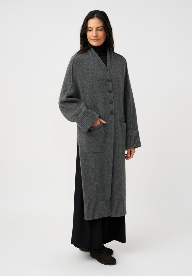 Isabel Benenato Stretch Yak Reverse Seam Cardigan Coat in Stone Gray	