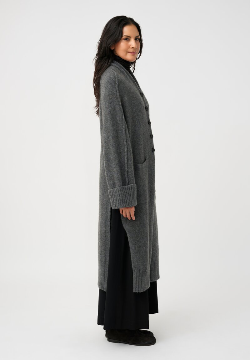 Isabel Benenato Stretch Yak Reverse Seam Cardigan Coat in Stone Gray	