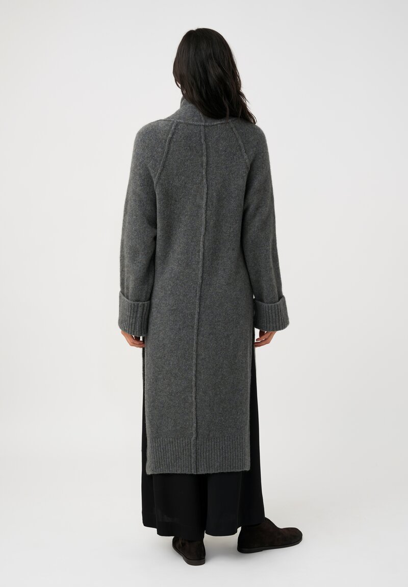 Isabel Benenato Stretch Yak Reverse Seam Cardigan Coat in Stone Gray	