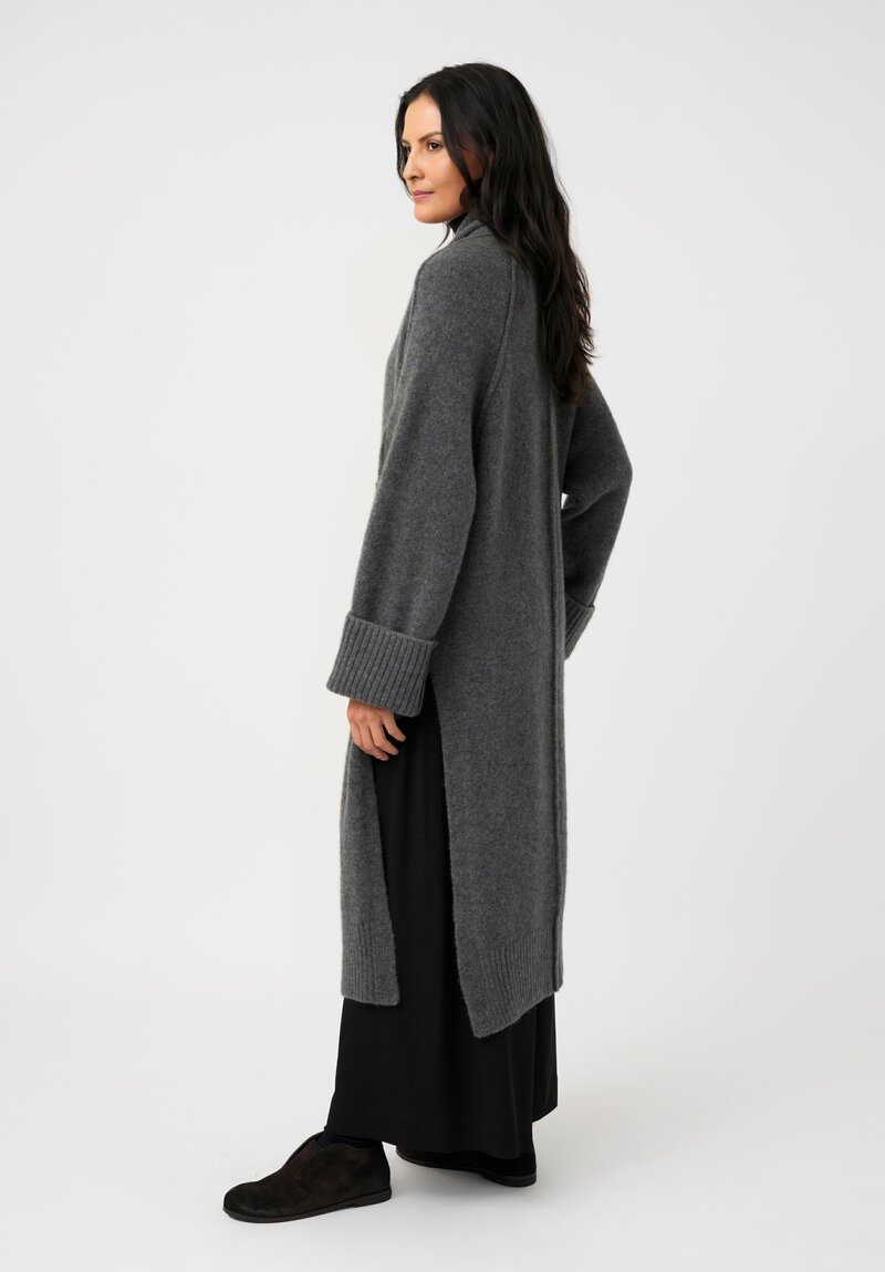 Isabel Benenato Stretch Yak Reverse Seam Cardigan Coat in Stone Gray	