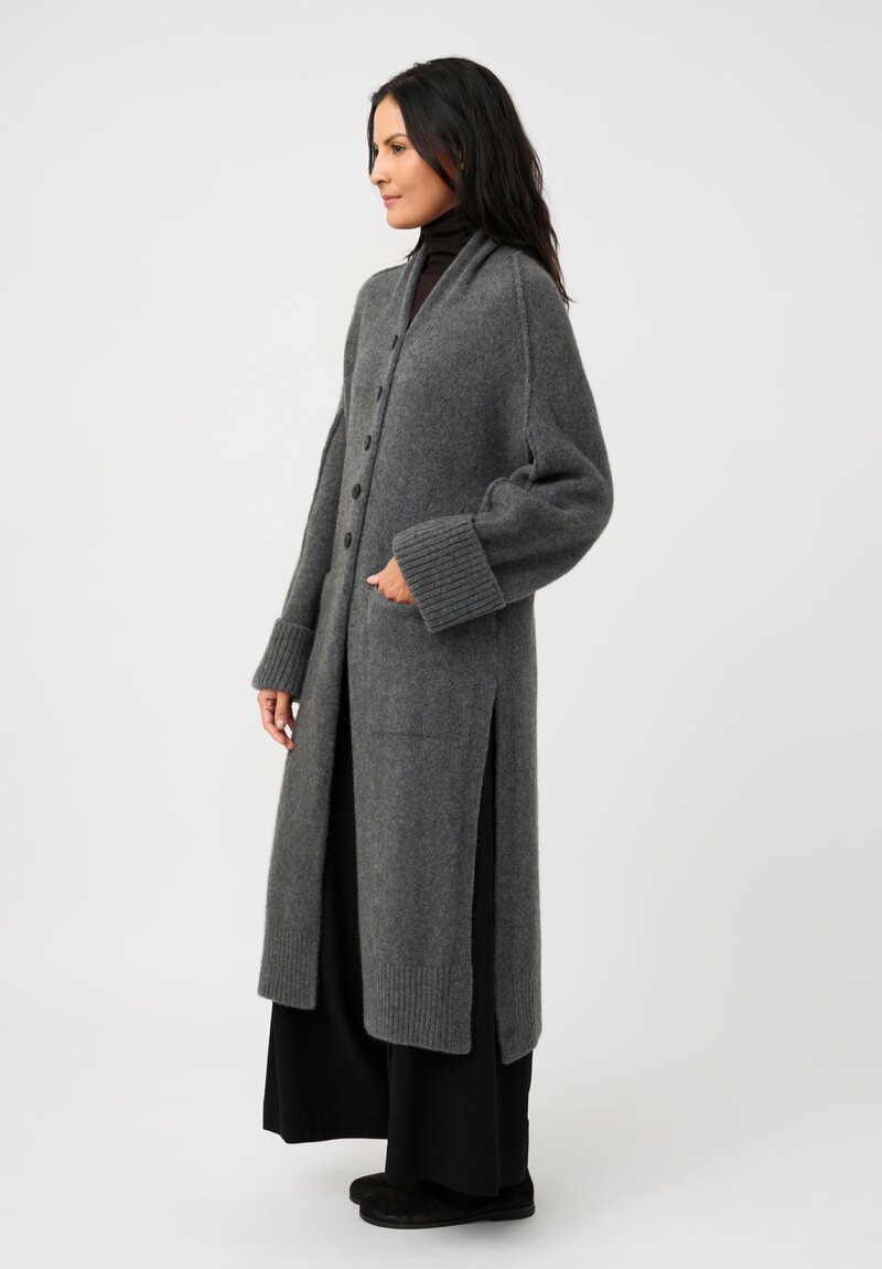 Isabel Benenato Stretch Yak Reverse Seam Cardigan Coat in Stone Gray	