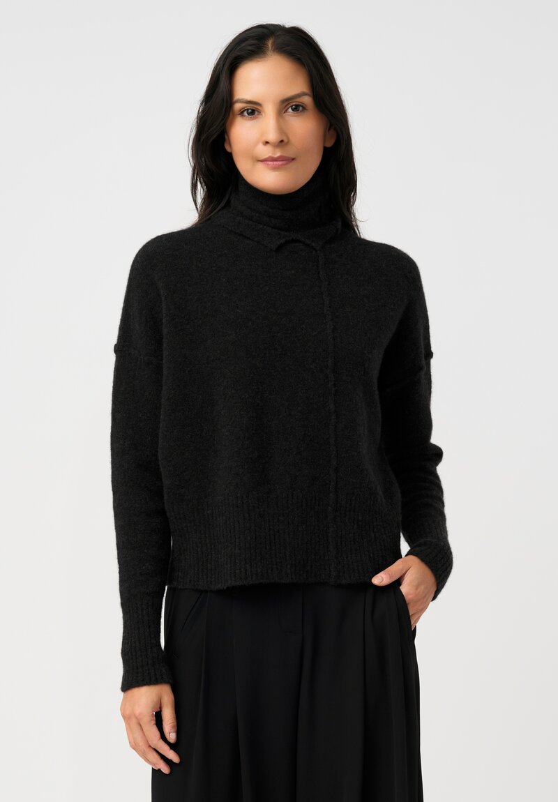 Isabel Benenato Cashmere & Silk Reverse Seam Turtleneck in Charcoal Black