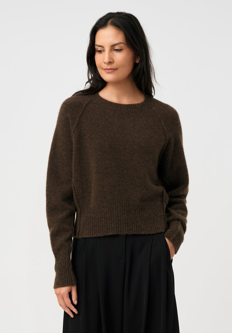 Isabel Benenato Cashmere & Silk Reverse Seam Raglan Sweater in Bistre Brown	