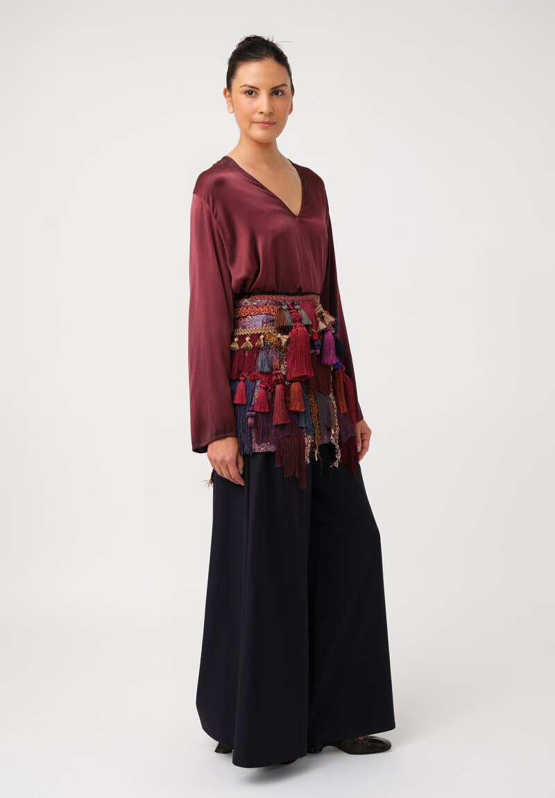 Dries Van Noten Tasseled Cloqué Gabrina Belted Mini Wrap Skirt in Burgundy Purple