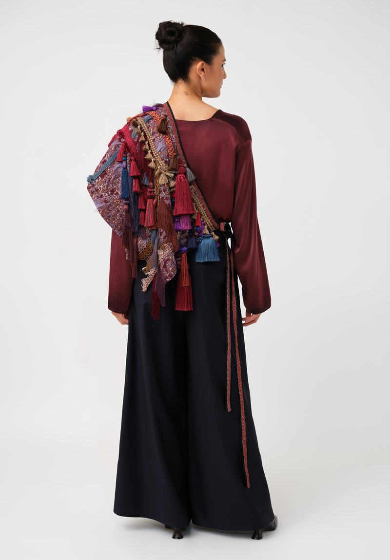 Dries Van Noten Tasseled Cloqué Gabrina Belted Mini Wrap Skirt in Burgundy Purple