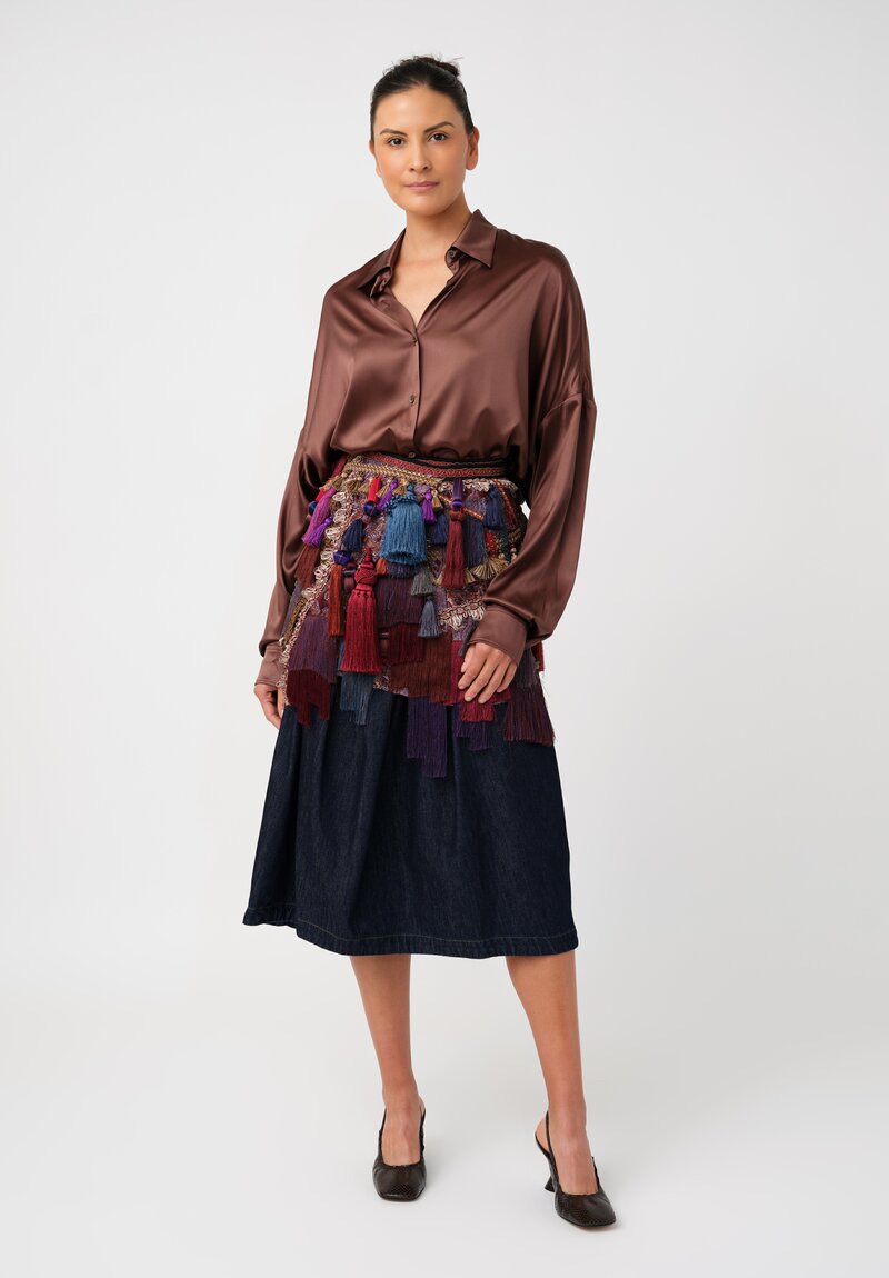 Dries Van Noten Tasseled Cloqué Gabrina Belted Mini Wrap Skirt in Burgundy Purple