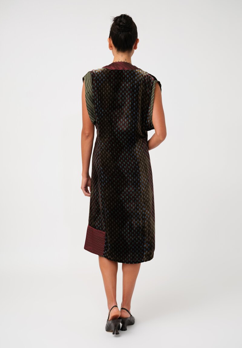 Dries Van Noten Velvet Patterned Dematia Wrap Dress in Khaki Green & Mahogany