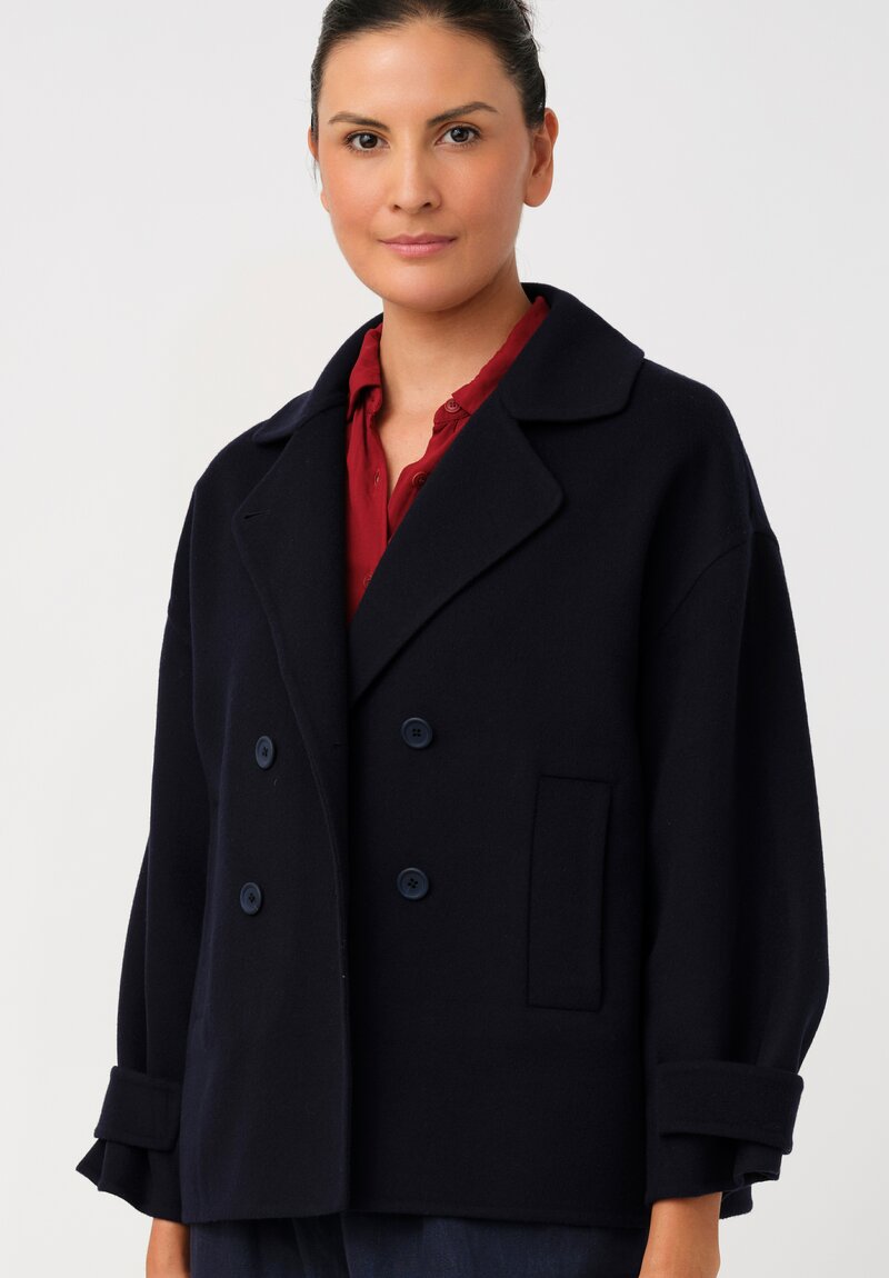 Asciari Felted Thermal Anna Double Breasted Jacket in Navy Blue