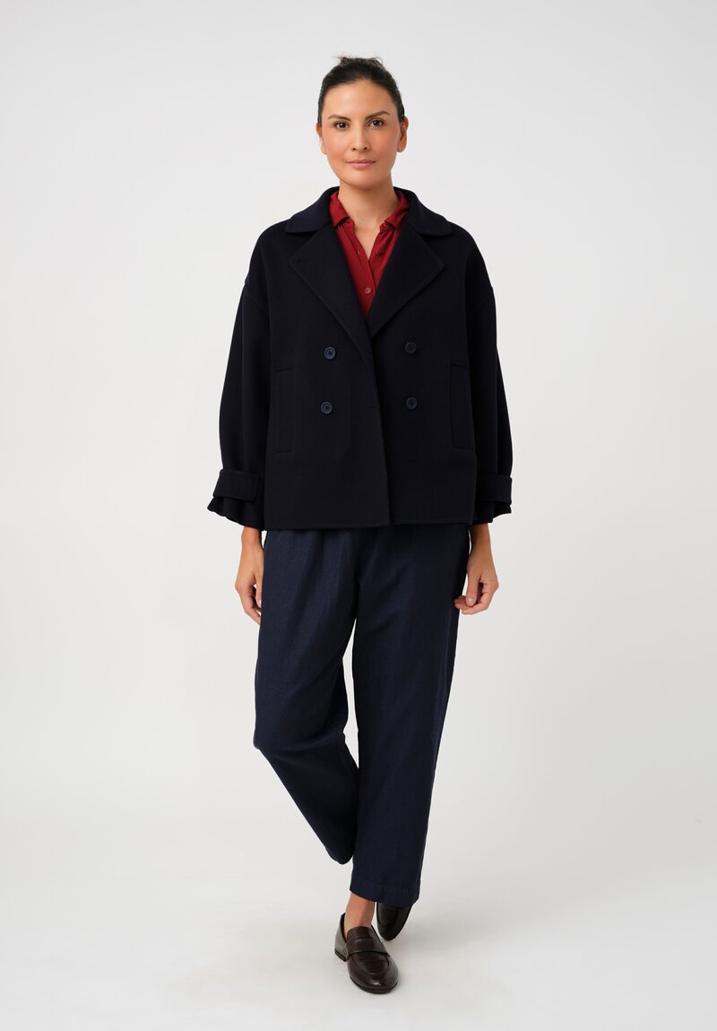 Asciari Felted Thermal Anna Double Breasted Jacket in Navy Blue