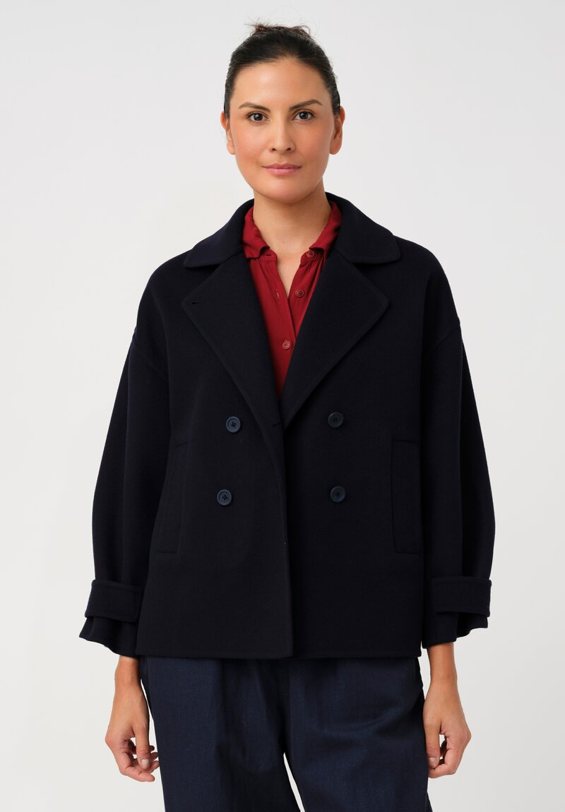 Asciari Felted Thermal Anna Double Breasted Jacket in Navy Blue