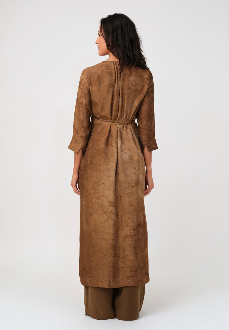 Uma Wang Brocade Anthea Wrap Dress in Zagros Mustard Brown