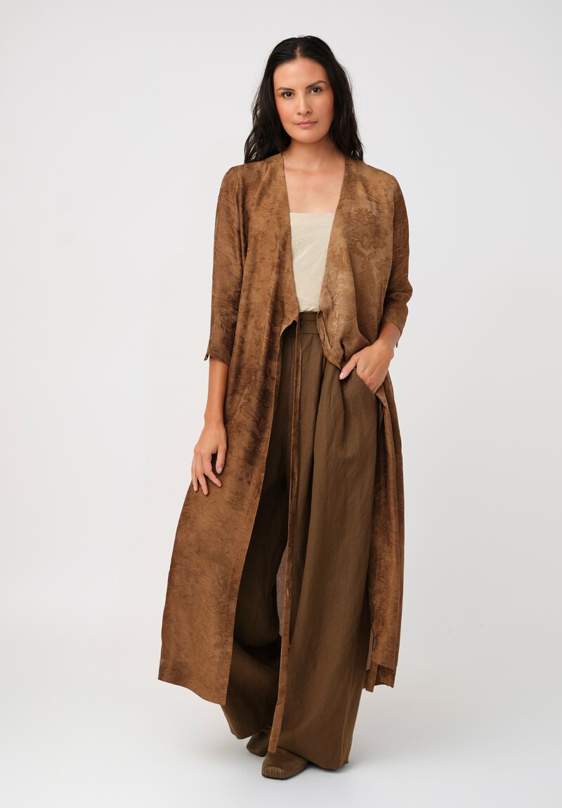Uma Wang Brocade Anthea Wrap Dress in Zagros Mustard Brown
