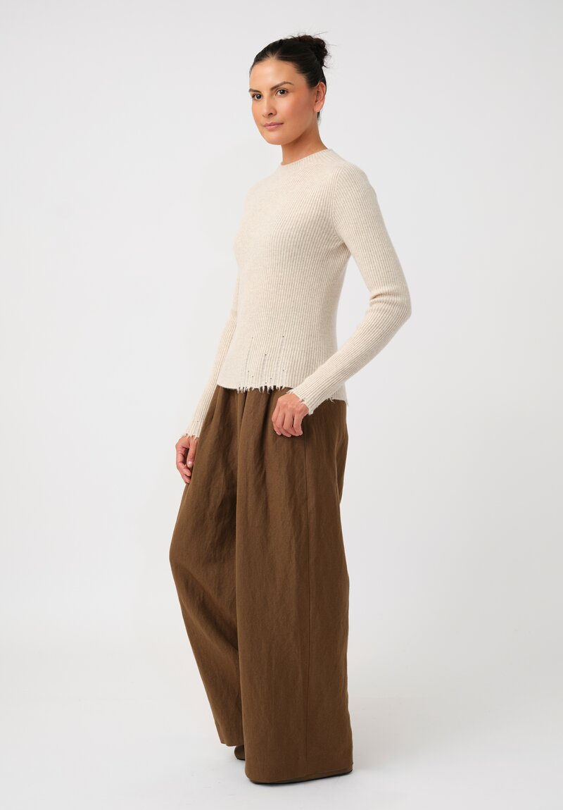 Uma Wang Cashmere Ribbed Knit Sweater with Distressed Detailing