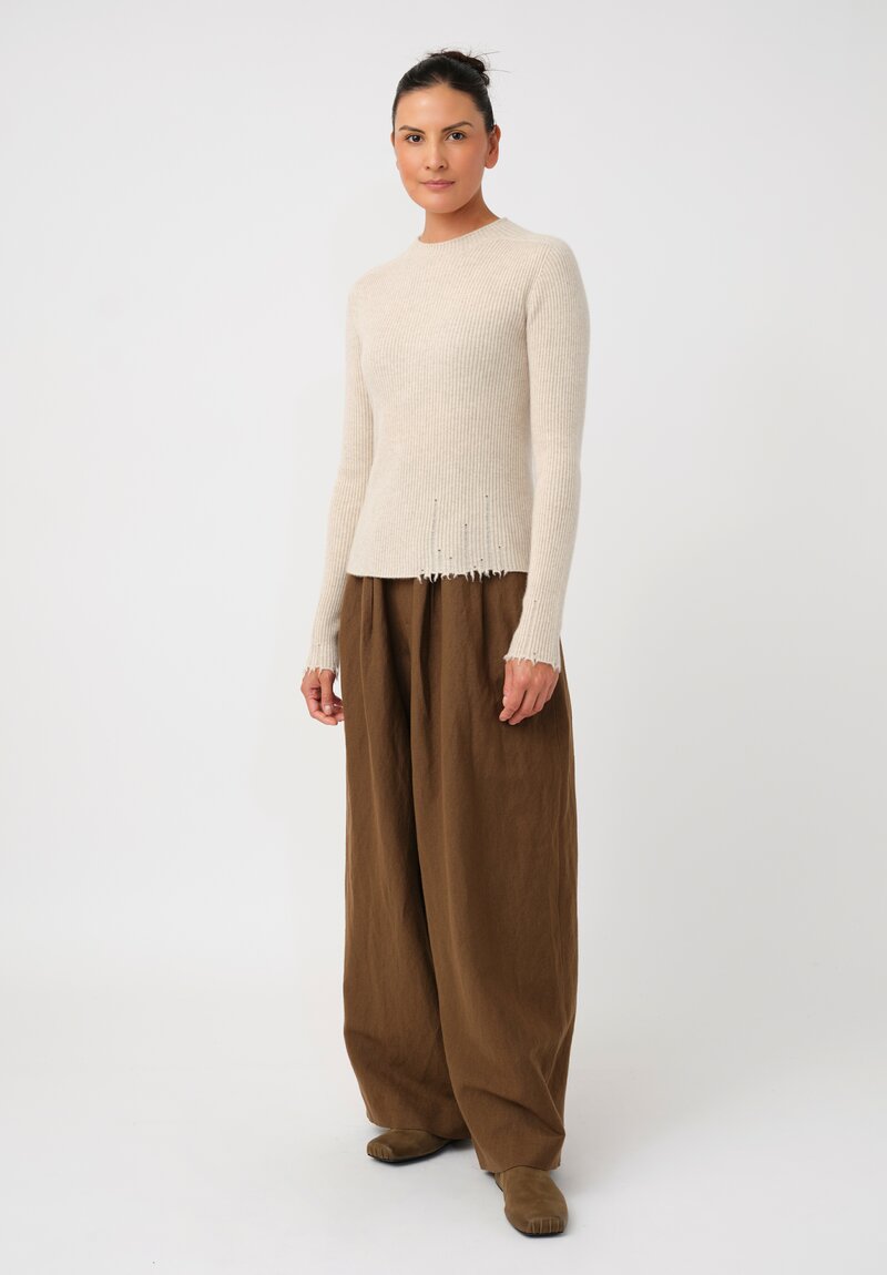 Uma Wang Cashmere Ribbed Knit Sweater with Distressed Detailing