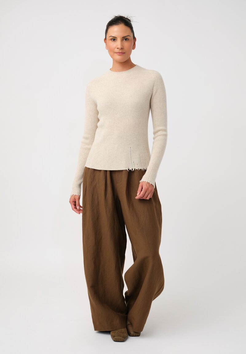 Uma Wang Cashmere Ribbed Knit Sweater with Distressed Detailing