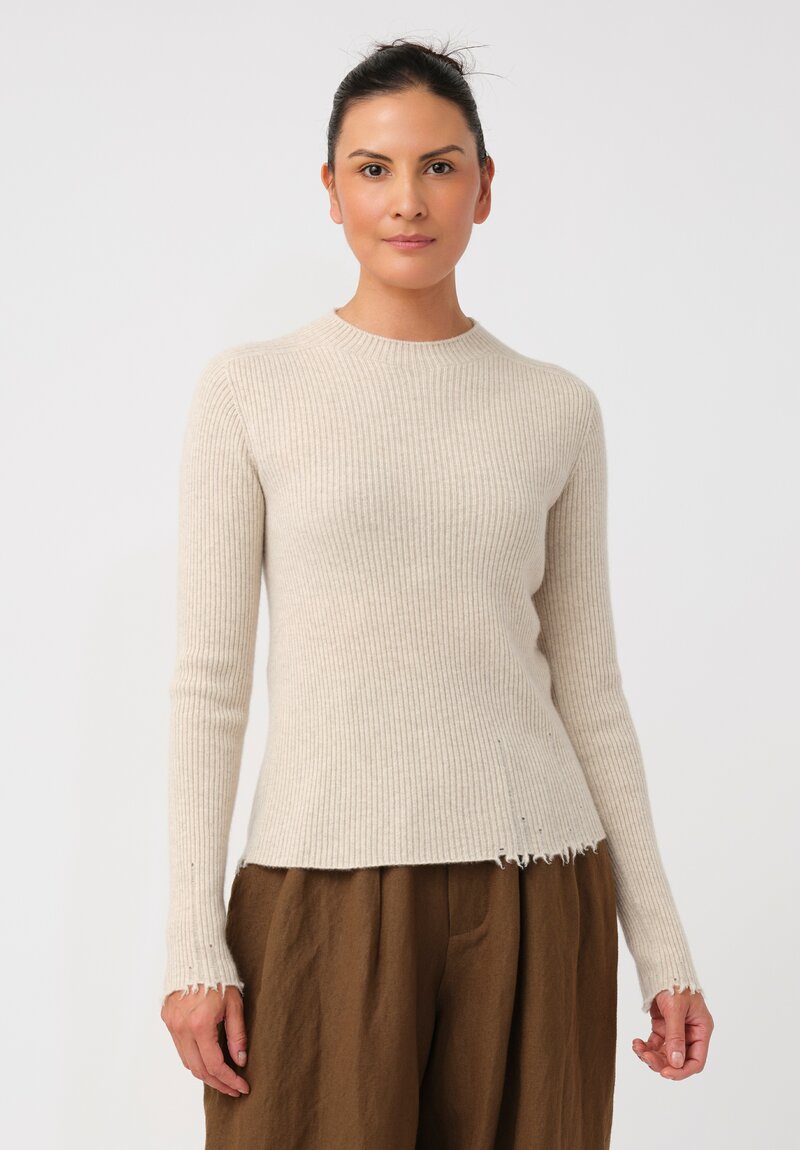 Uma Wang Cashmere Ribbed Knit Sweater with Distressed Detailing