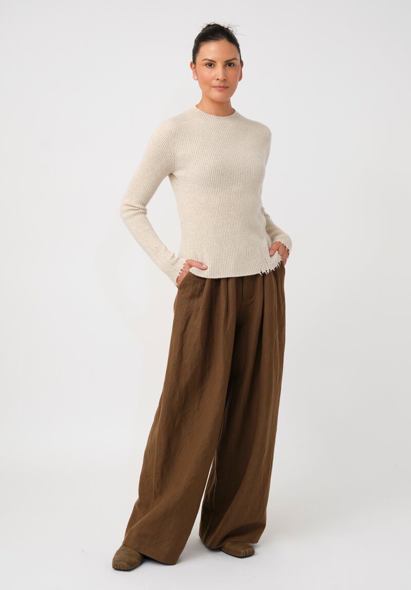 Uma Wang Cashmere Ribbed Knit Sweater with Distressed Detailing