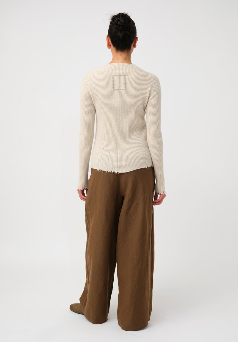 Uma Wang Cashmere Ribbed Knit Sweater with Distressed Detailing