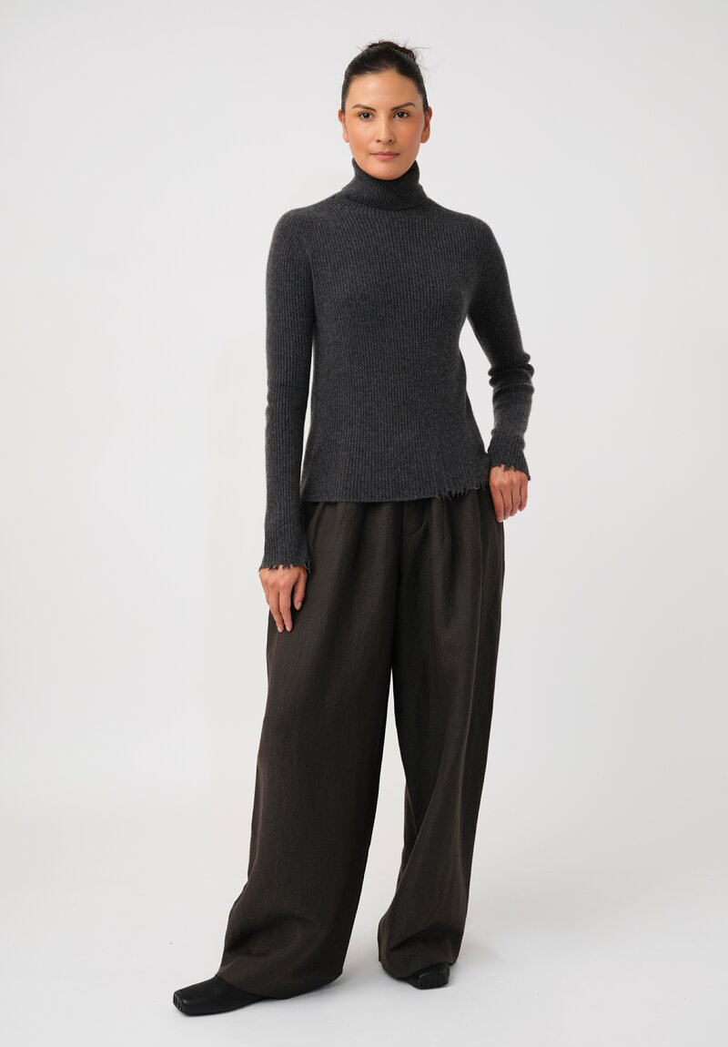 Uma Wang Cashmere Ribbed Knit Distressed Turtleneck
