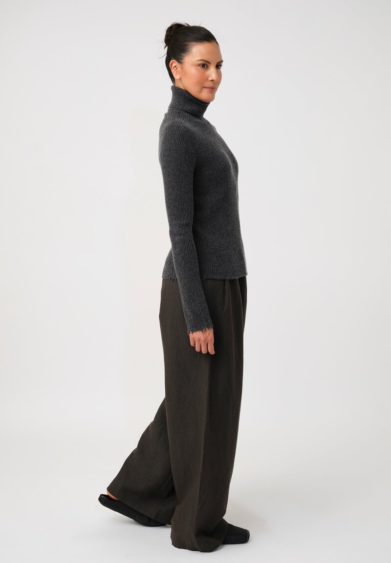 Uma Wang Cashmere Ribbed Knit Distressed Turtleneck