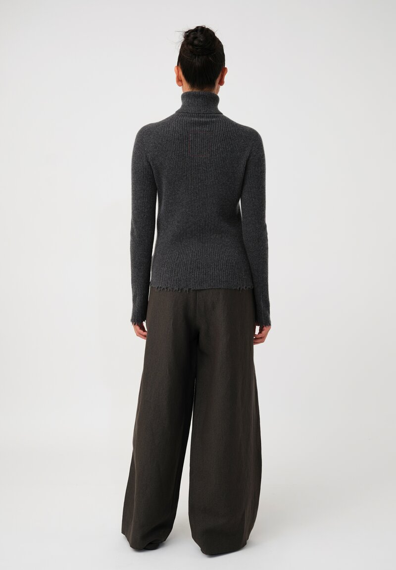 Uma Wang Cashmere Ribbed Knit Distressed Turtleneck