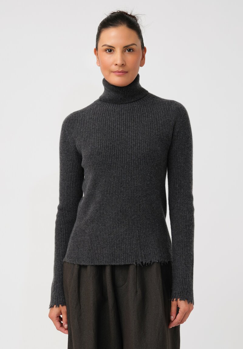 Uma Wang Cashmere Ribbed Knit Distressed Turtleneck