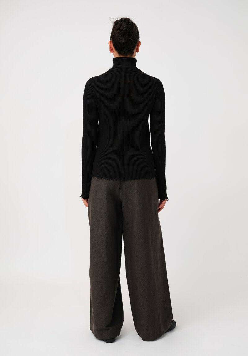 Uma Wang Cashmere Ribbed Knit Distressed Turtleneck