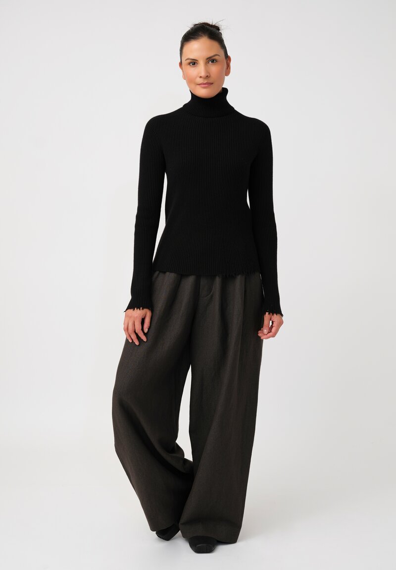 Uma Wang Cashmere Ribbed Knit Distressed Turtleneck