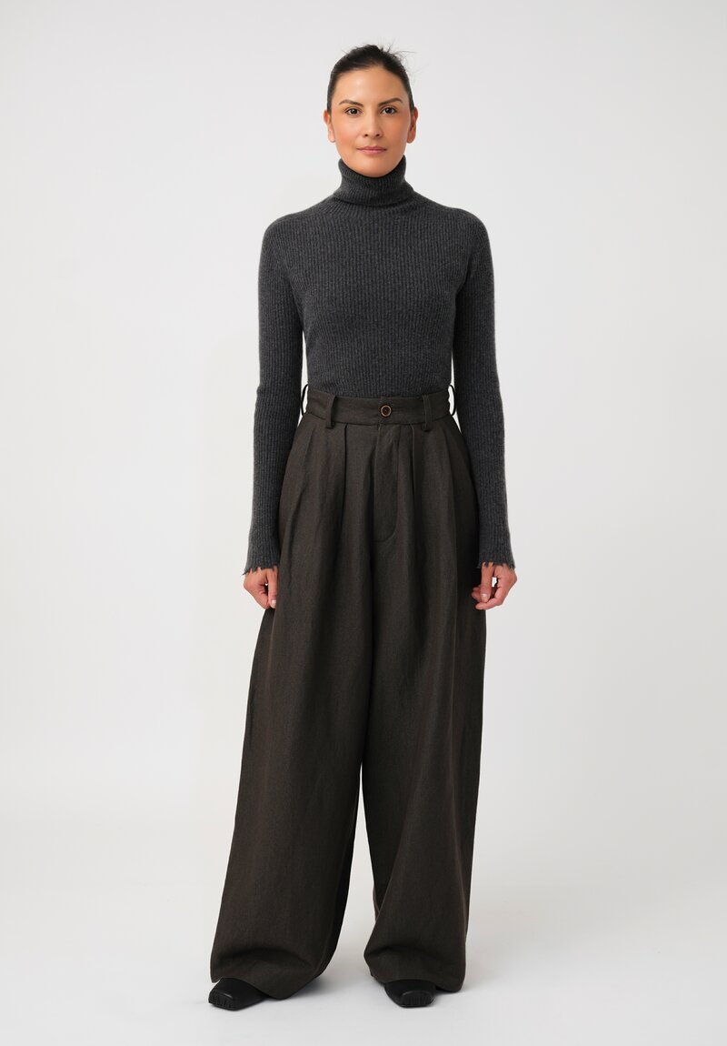 Uma Wang Linen & Virgin Wool Pleated Polina Pants
