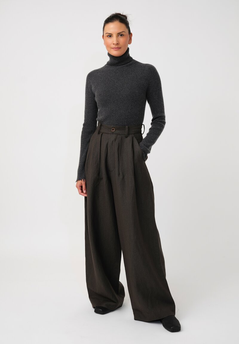 Uma Wang Linen & Virgin Wool Pleated Polina Pants