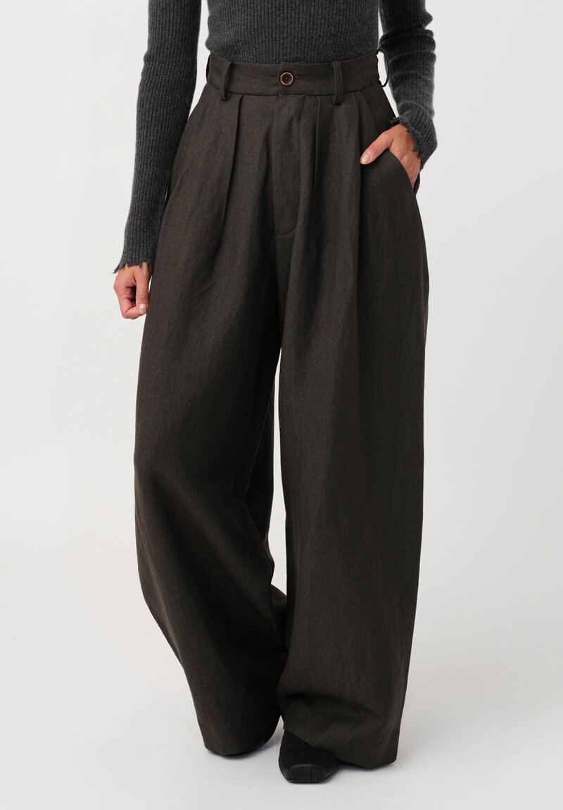Uma Wang Linen & Virgin Wool Pleated Polina Pants