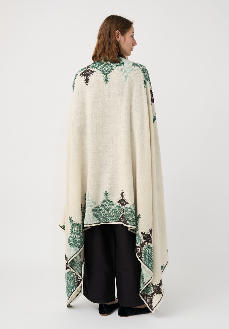 I Pezzi Dipinti Cashmere Wace Amorgos Shawl Ivory, Green