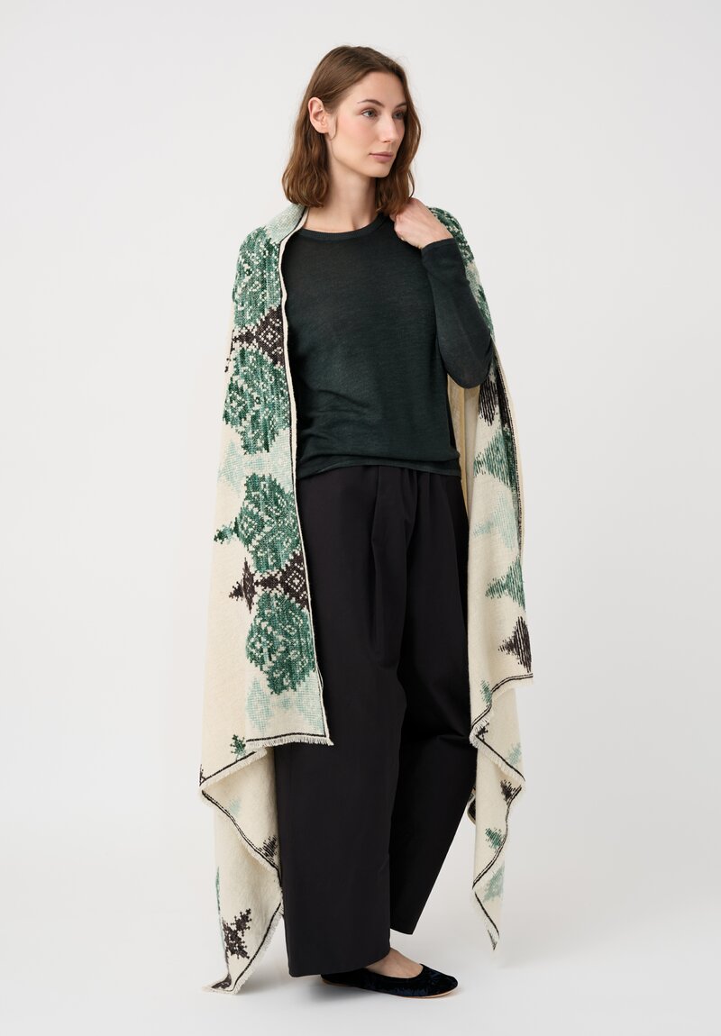 I Pezzi Dipinti Cashmere Wace Amorgos Shawl Ivory, Green
