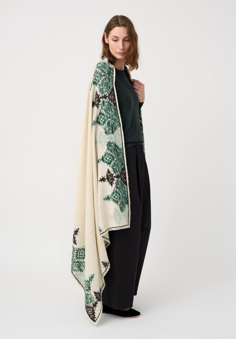 I Pezzi Dipinti Cashmere Wace Amorgos Shawl Ivory, Green