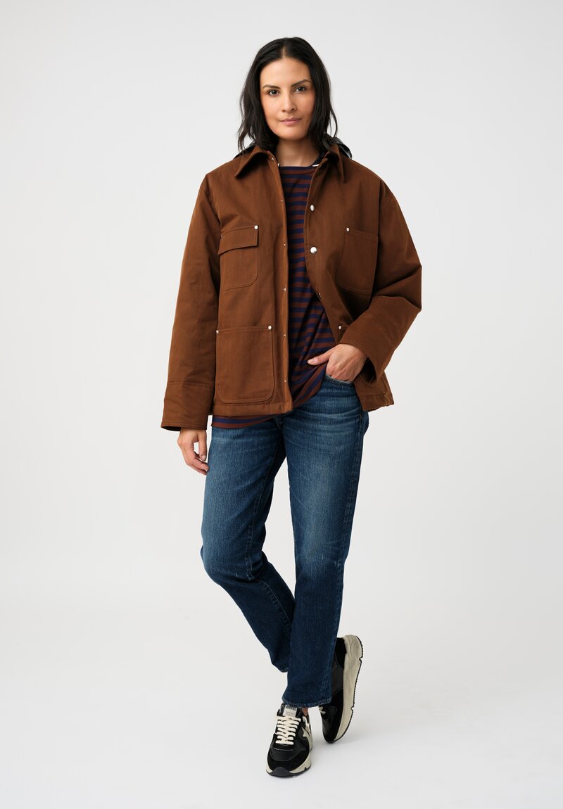 Plan C Cotton Long Sleeve T-Shirt in Cocoa Brown & Navy Blue Stripes