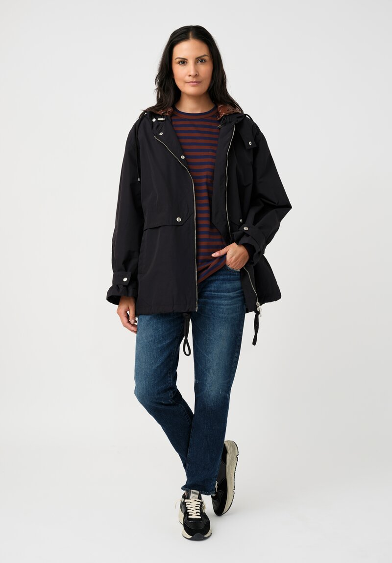 Plan C Water-Repellent Double Hooded Zip Up Anorak Coat in Black