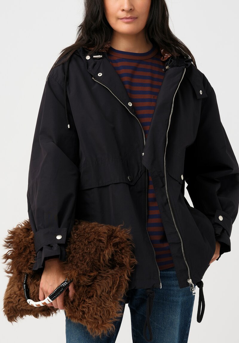 Plan C Water-Repellent Double Hooded Zip Up Anorak Coat in Black