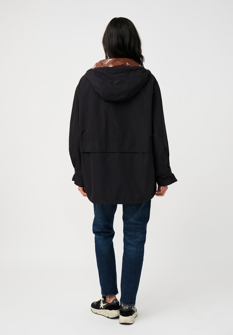 Plan C Water-Repellent Double Hooded Zip Up Anorak Coat in Black