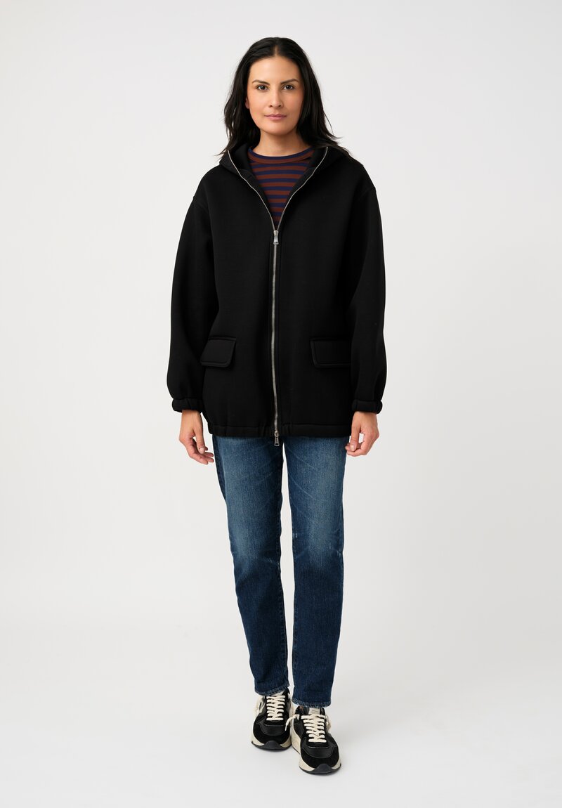 Plan C Moisture Resistant Scuba Zip Up Hooded Jacket in Black