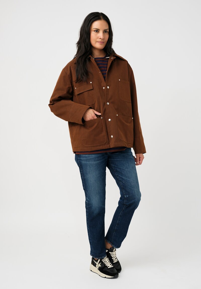 Plan C Cotton Twill Cargo Jacket with Detachable Hood in Coffee Brown