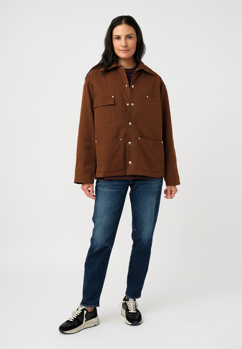 Plan C Cotton Twill Cargo Jacket with Detachable Hood in Coffee Brown